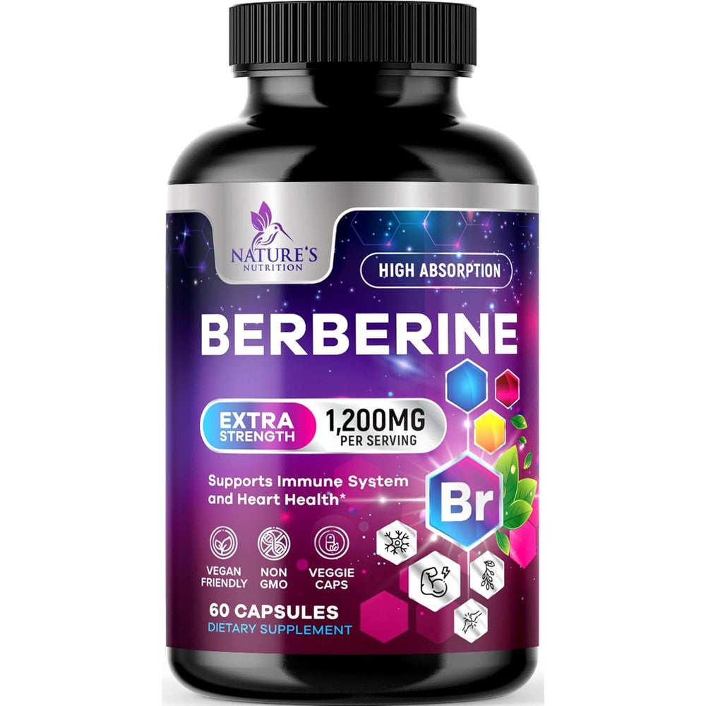 Nature's Nutrition Berberine HCL 1200mg front view bottle for premium metabolic support