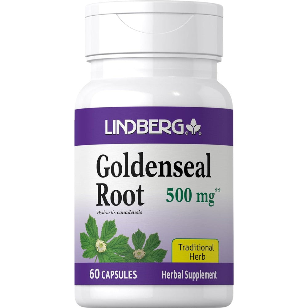 Lindberg Goldenseal Root Extract 500mg bottle front view traditional herbal supplement for digestive health