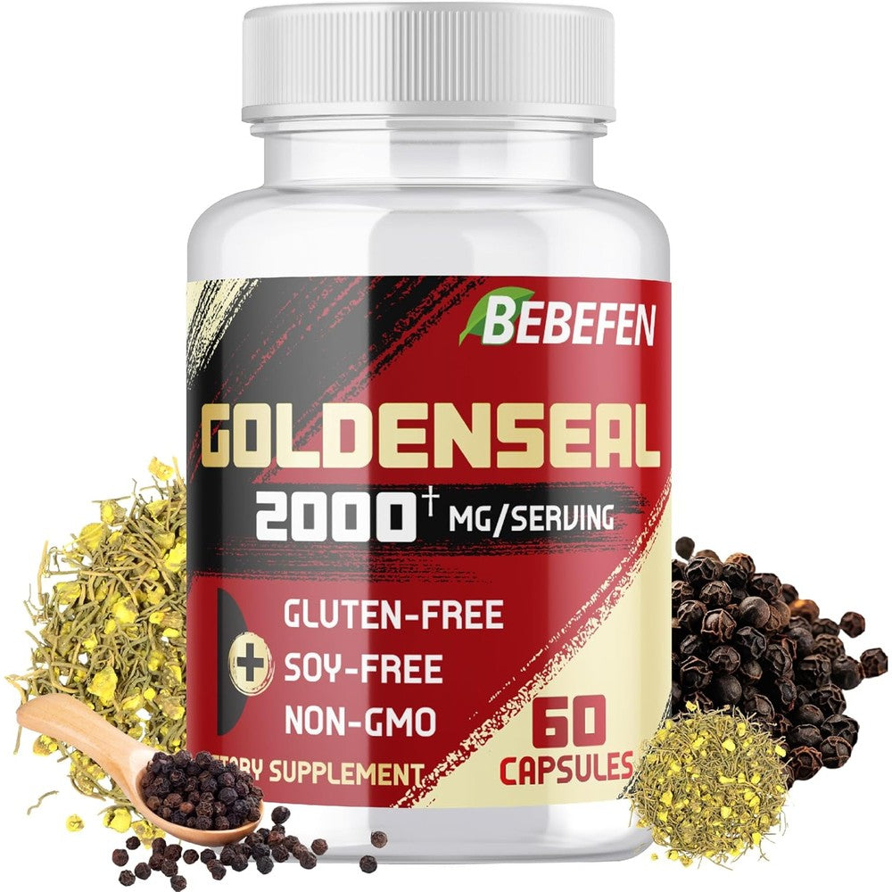 BEBEFEN Goldenseal Root 2000 Milligrams supplement bottle front view showcasing immune support benefits