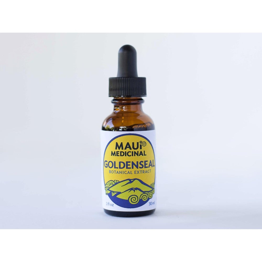 Maui Medicinal Herbs Goldenseal Root Extract front view amber dropper bottle