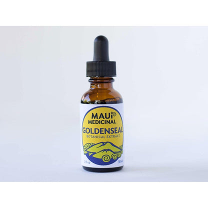 Maui Medicinal Herbs Goldenseal Root Extract front view amber dropper bottle