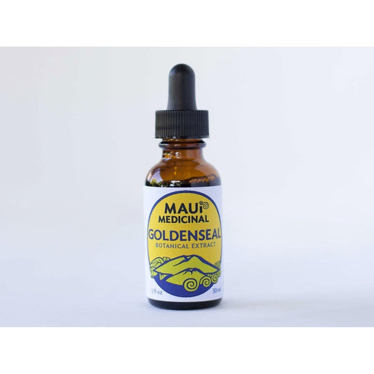 Maui Medicinal Herbs Goldenseal Root Extract front view amber dropper bottle