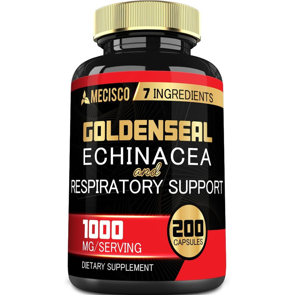 Mecisco Goldenseal Root Organic and Echinacea 200 Capsules front bottle view