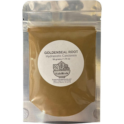 Calaherb Goldenseal Root Powder front view packaging of the authentic USA imported supplement pouch.