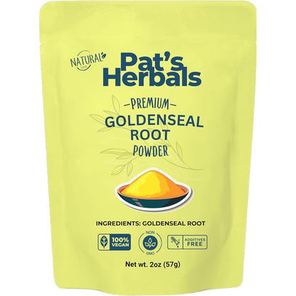 Pat's Herbals Goldenseal Root Powder front view packaging of imported immune supplement