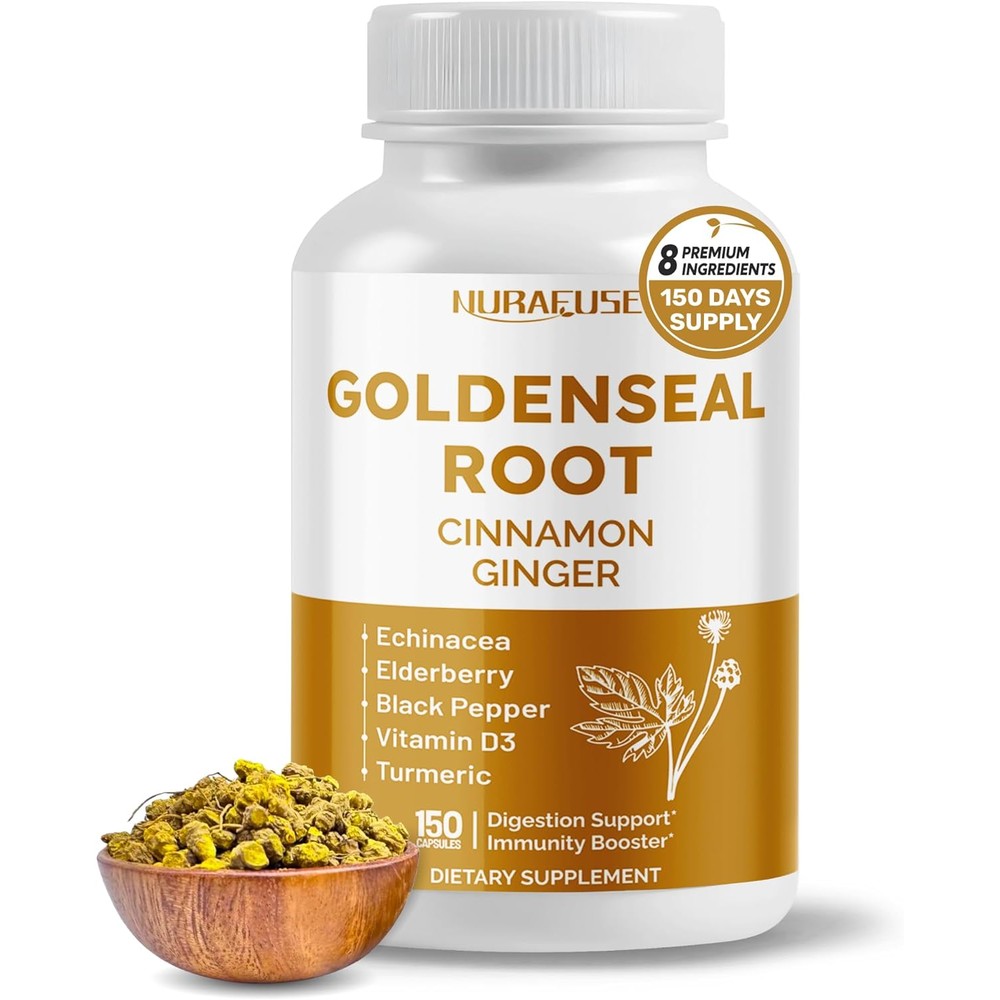 NURAFUSE Goldenseal Root 8-in-1 supplement bottle front view showing capsule count
