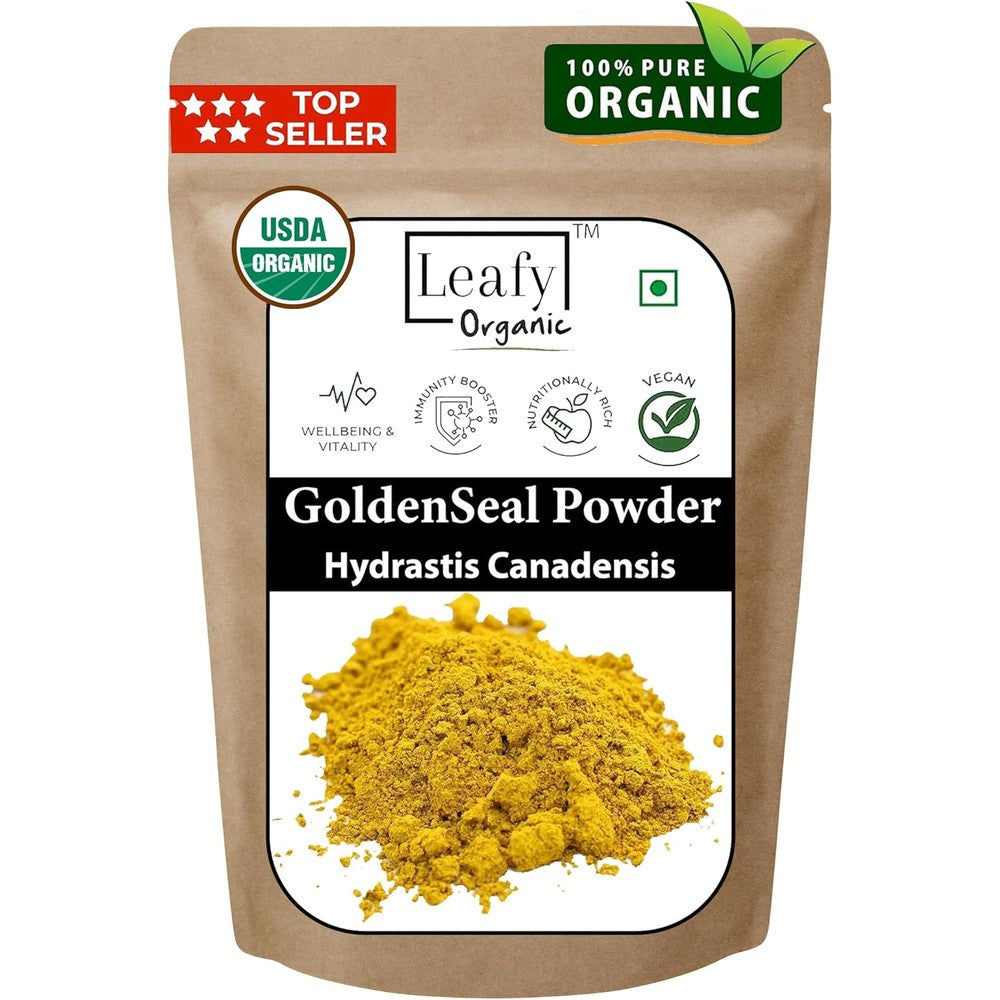 Leafy Organic Goldenseal Root Powder supplement pouch front view