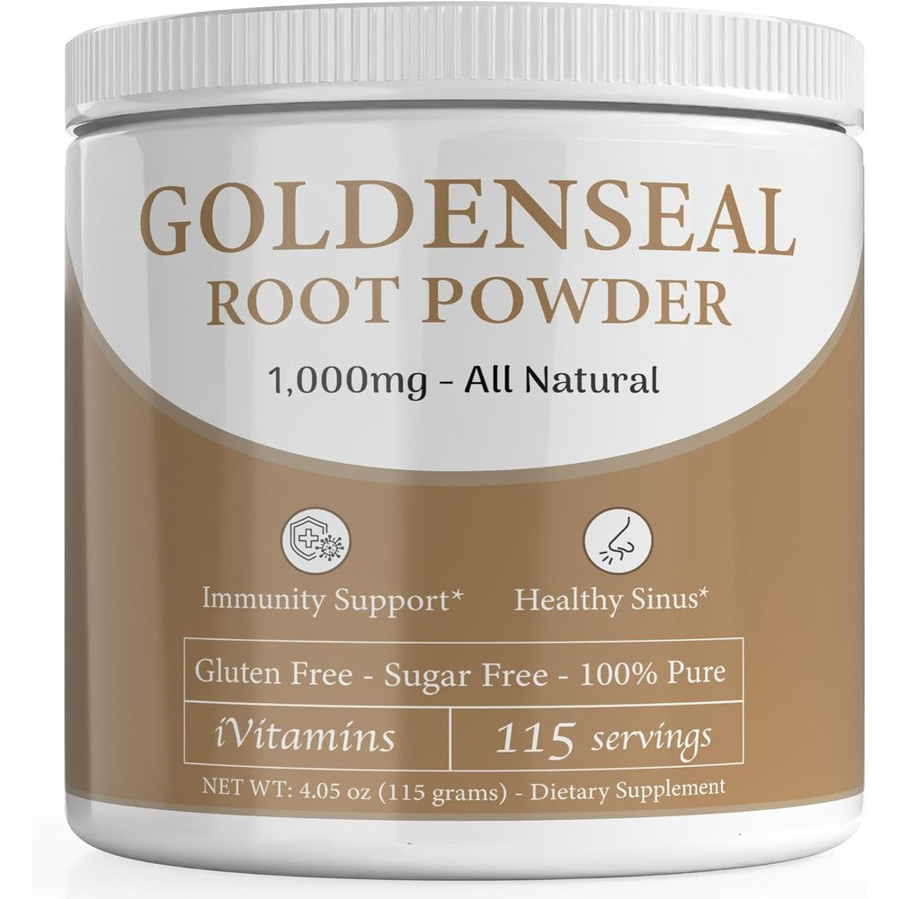 iVitamins Organic Golden Seal Powder front view container for immune support