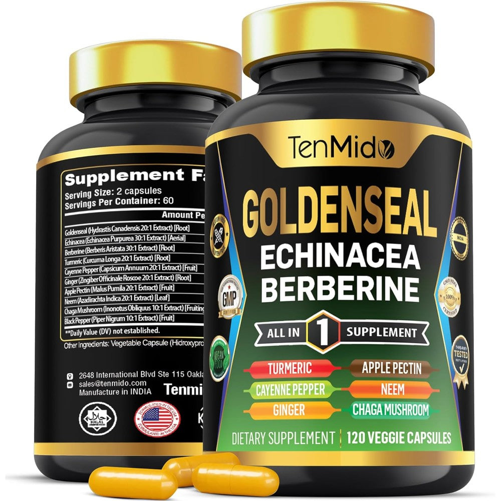 Tenmido Goldenseal Root Supplement 10 In 1 Capsule Bottle front view