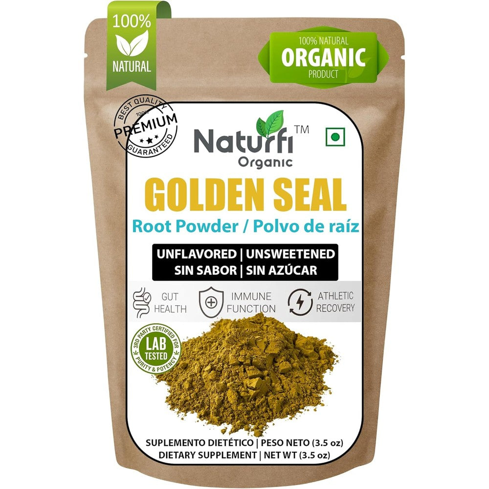 Naturfi Organic Goldenseal Root Powder front pouch view showing USDA organic seal
