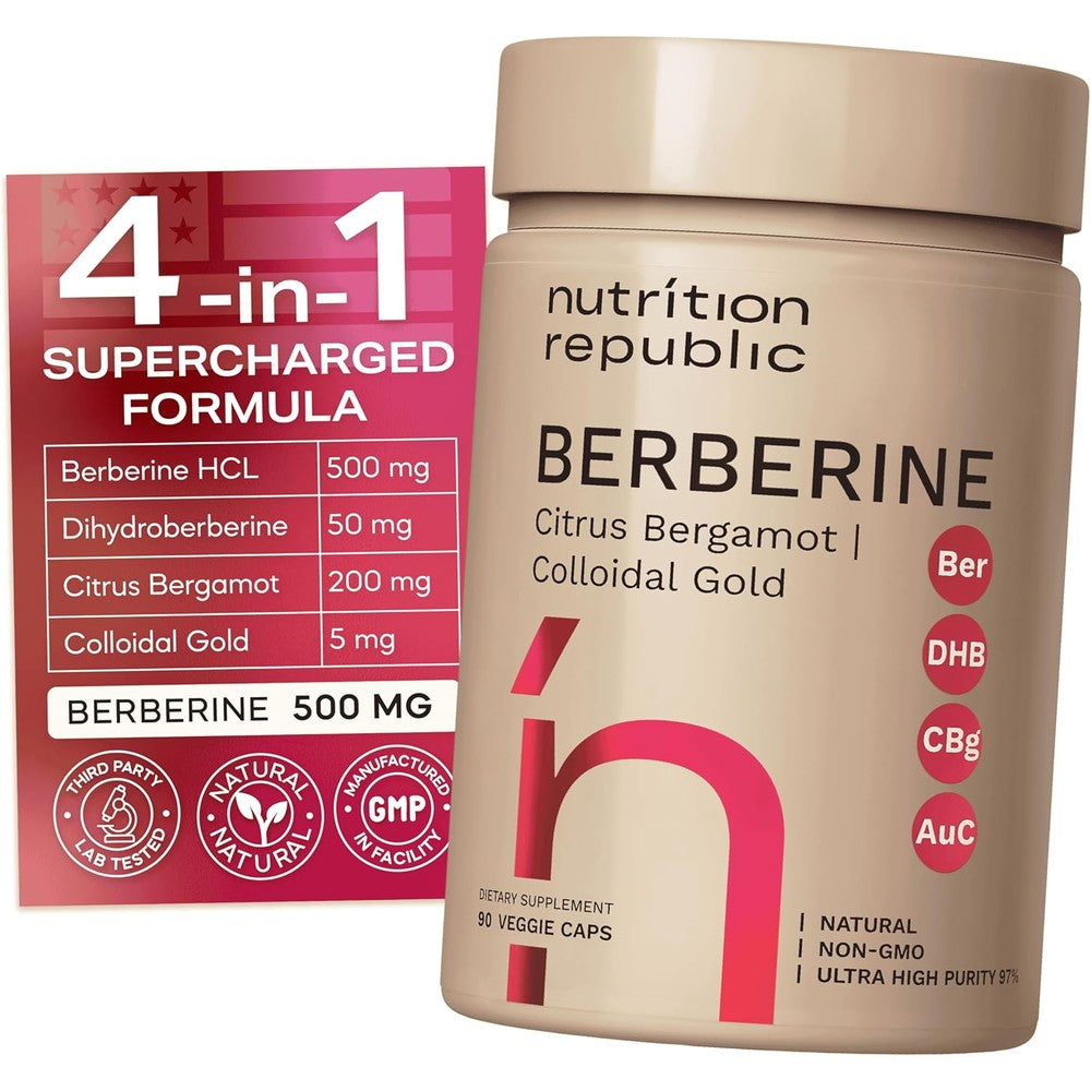 Nutrition Republic Berberine Supplement 500mg front view showing authentic USA imported metabolic support bottle.