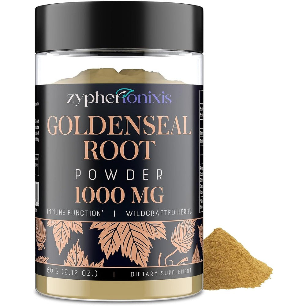 Zypherionixis Goldenseal Root Powder Supplement front view container for immune defense.