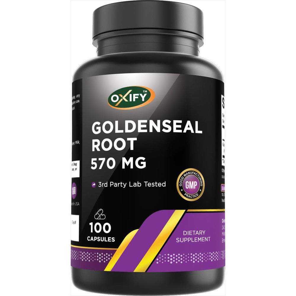 Oxify Goldenseal Root 570 Milligrams 100 Capsules bottle front view authentic immune support supplement