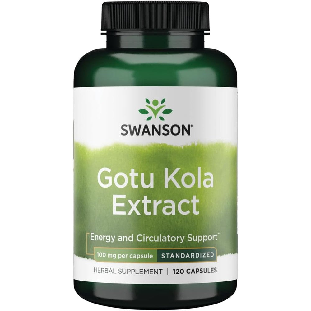 Swanson Standardized Gotu Kola Extract 100 mg 120 capsules front bottle view for circulatory health support.