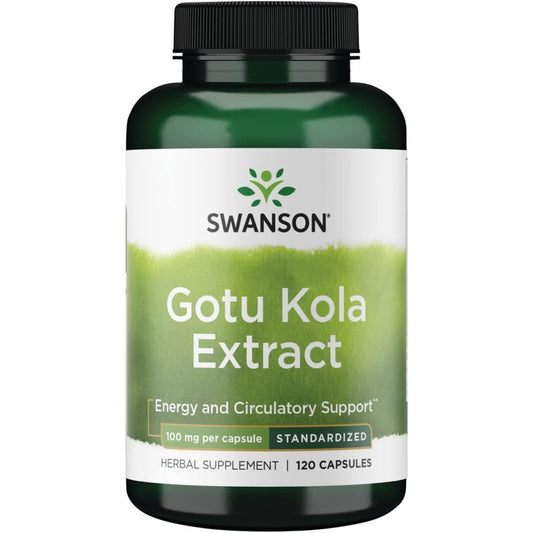 Swanson Standardized Gotu Kola Extract 100 mg 120 capsules front bottle view for circulatory health support.