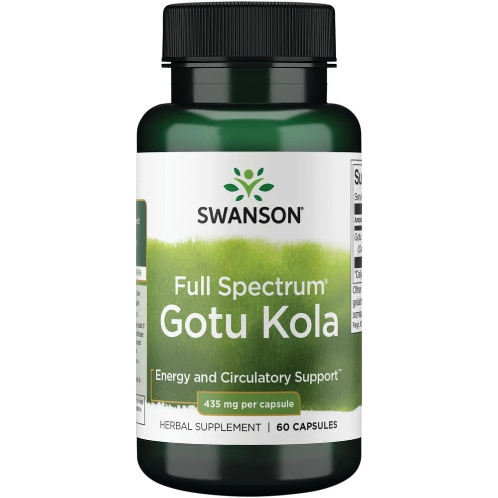 Swanson Gotu Kola 435 Milligrams 60 Capsules front view bottle