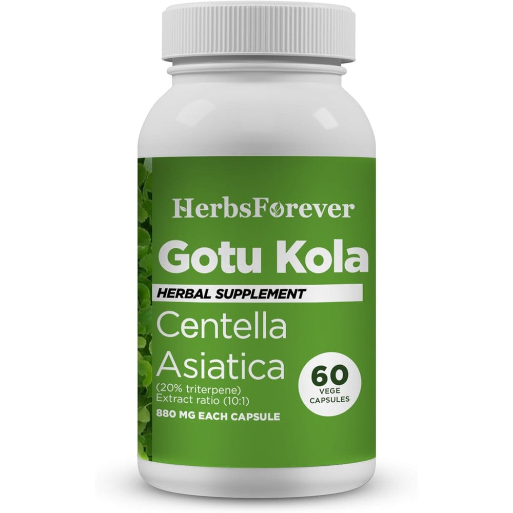 Herbsforever Gotu Kola Extra Strength 60 vegetarian capsules front view bottle