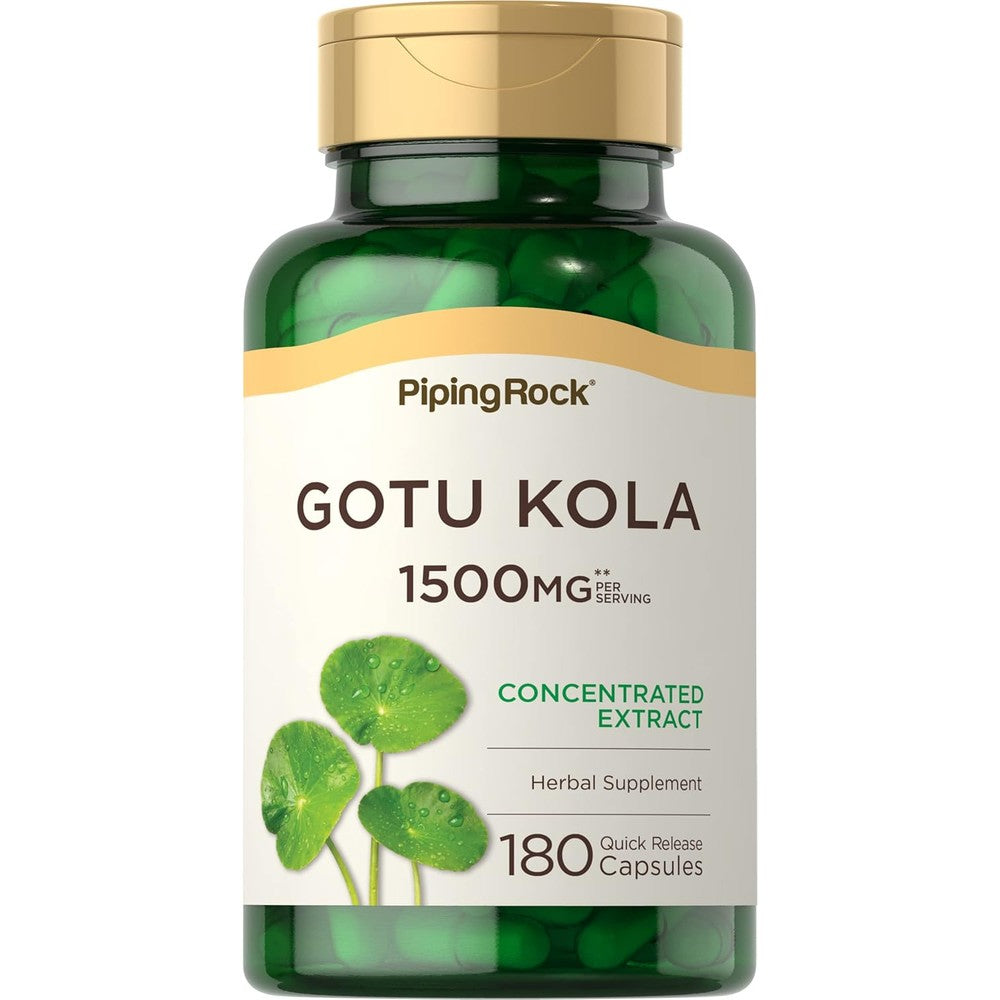 Piping Rock Gotu Kola 180 capsules front view bottle showing 1500mg serving size