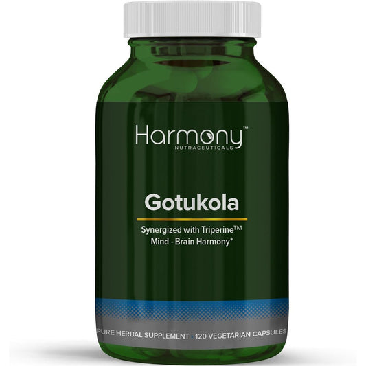 HarmonyVeda Harmony Nutraceuticals Organic Gotu Kola green bottle front view for premium brain health supplements.