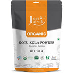 Just Jaivik 100% Organic Gotu Kola Powder 227g front packaging view showing certified organic logos