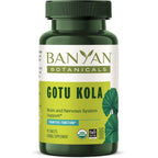 Banyan Botanicals Organic Gotu Kola bottle front view showing ninety tablets nootropic brain supplement