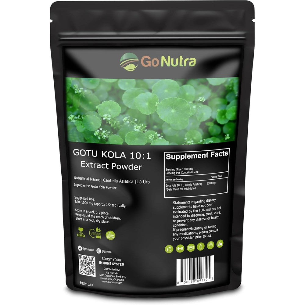 Go Nutra Gotu Kola 10:1 Extract Powder 8 Ounce resealable pouch front view