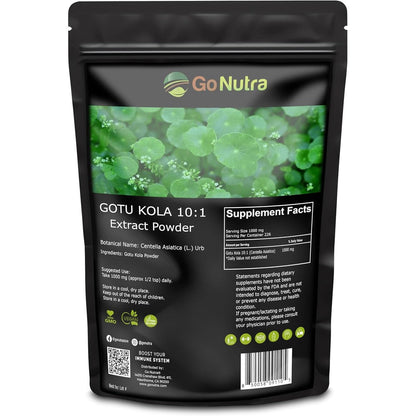 Go Nutra Gotu Kola 10:1 Extract Powder 8 Ounce resealable pouch front view