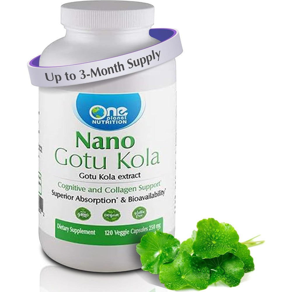 One Planet Nutrition Nano Gotu Kola 120 veggie capsules front bottle view for authentic herbal supplements India