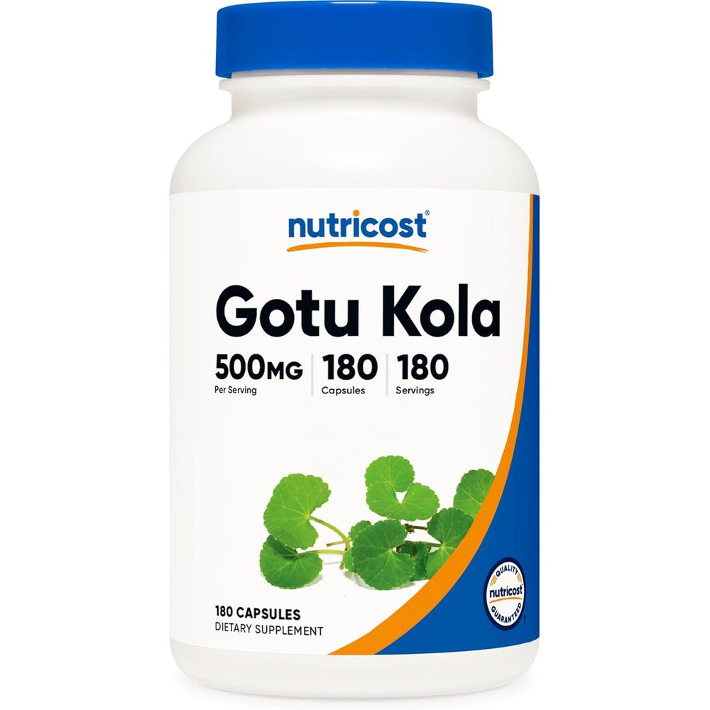 Nutricost Gotu Kola 500 Milligrams front view bottle for brain support supplement
