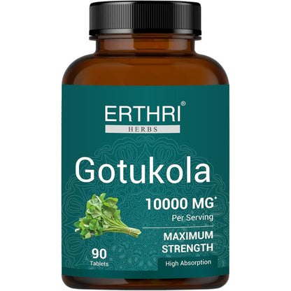 ERTHRI Organic Gotu Kola 10000mg 90 tablets front bottle view