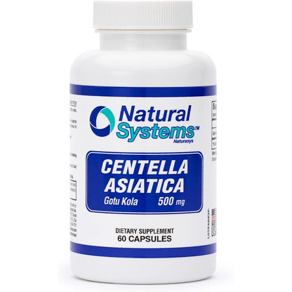 Natural Systems Centella Asiatica 500mg 60 Capsules front bottle view for skin hydration