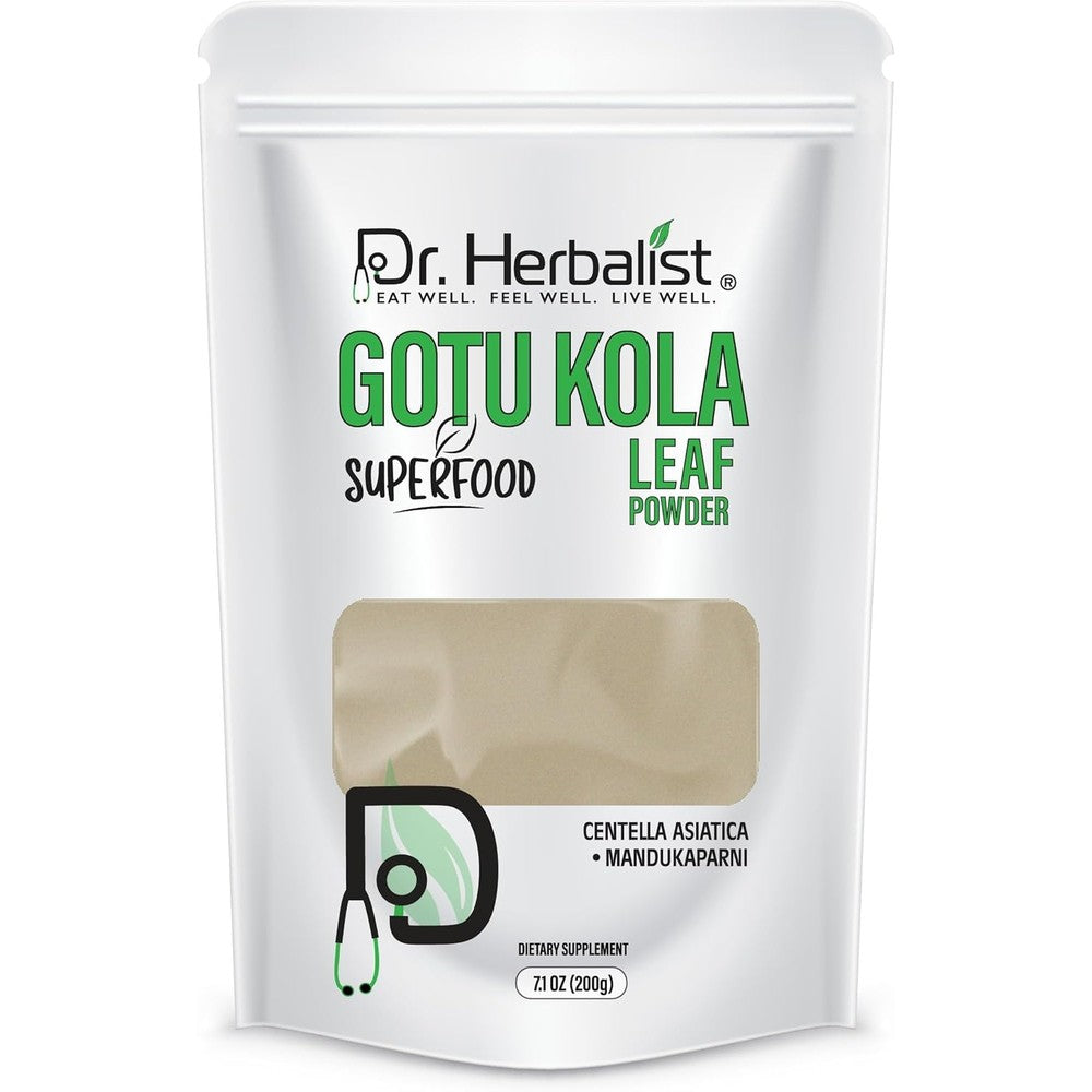 Dr. Herbalist Gotu Kola Powder 200g pouch front view for cognitive wellness