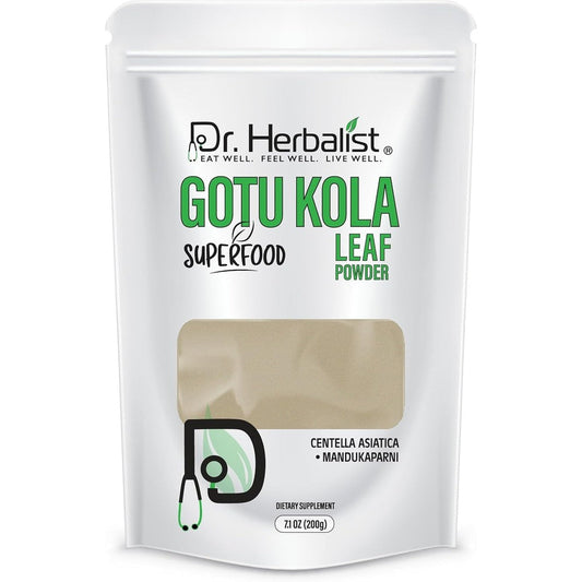 Dr. Herbalist Gotu Kola Powder 200g pouch front view for cognitive wellness