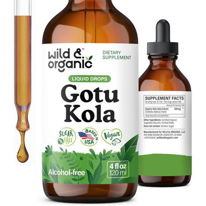 Wild & Organic Gotu Kola Extract Drops front view bottle for natural brain support