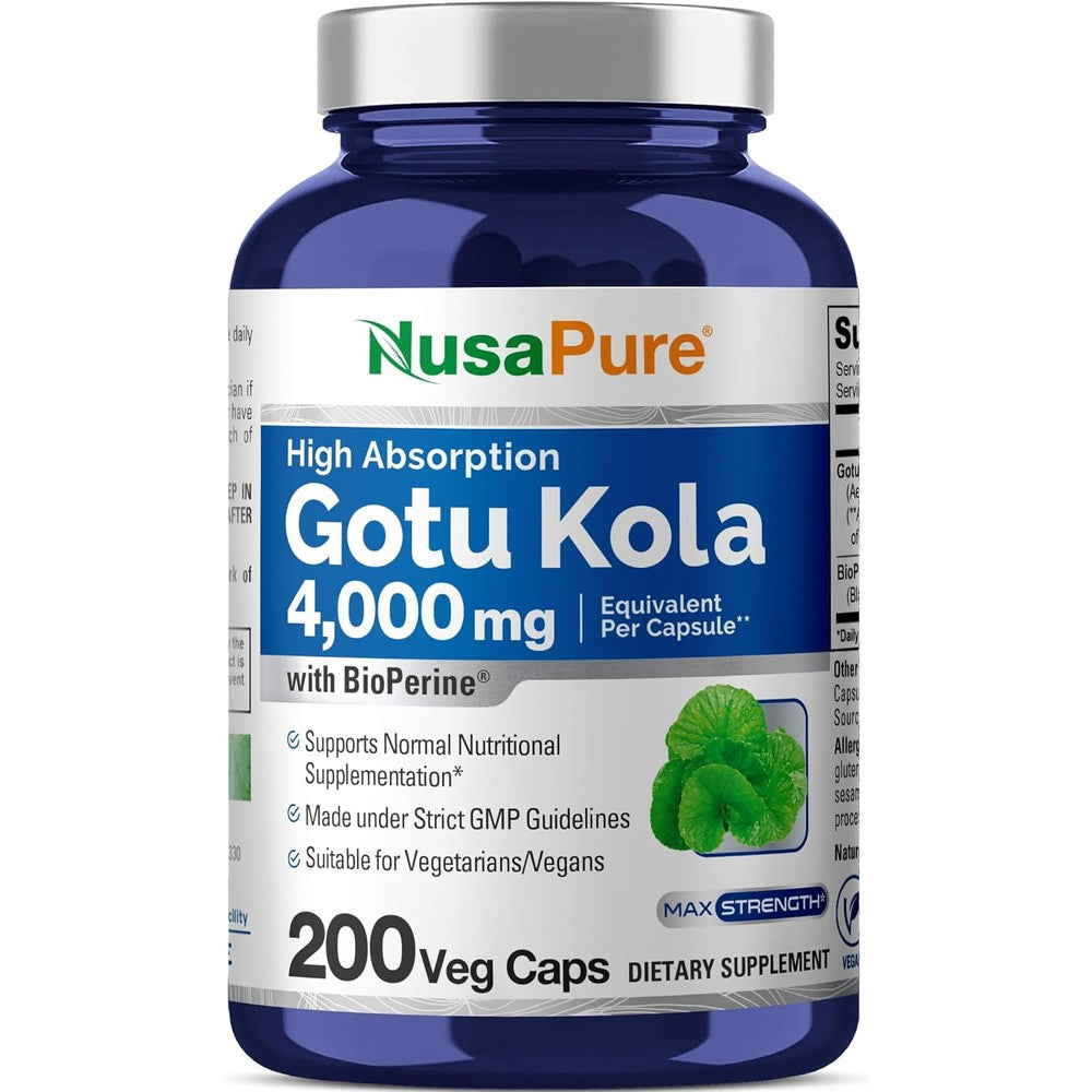 NusaPure Gotu Kola Extract supplement bottle front view showing capsule count