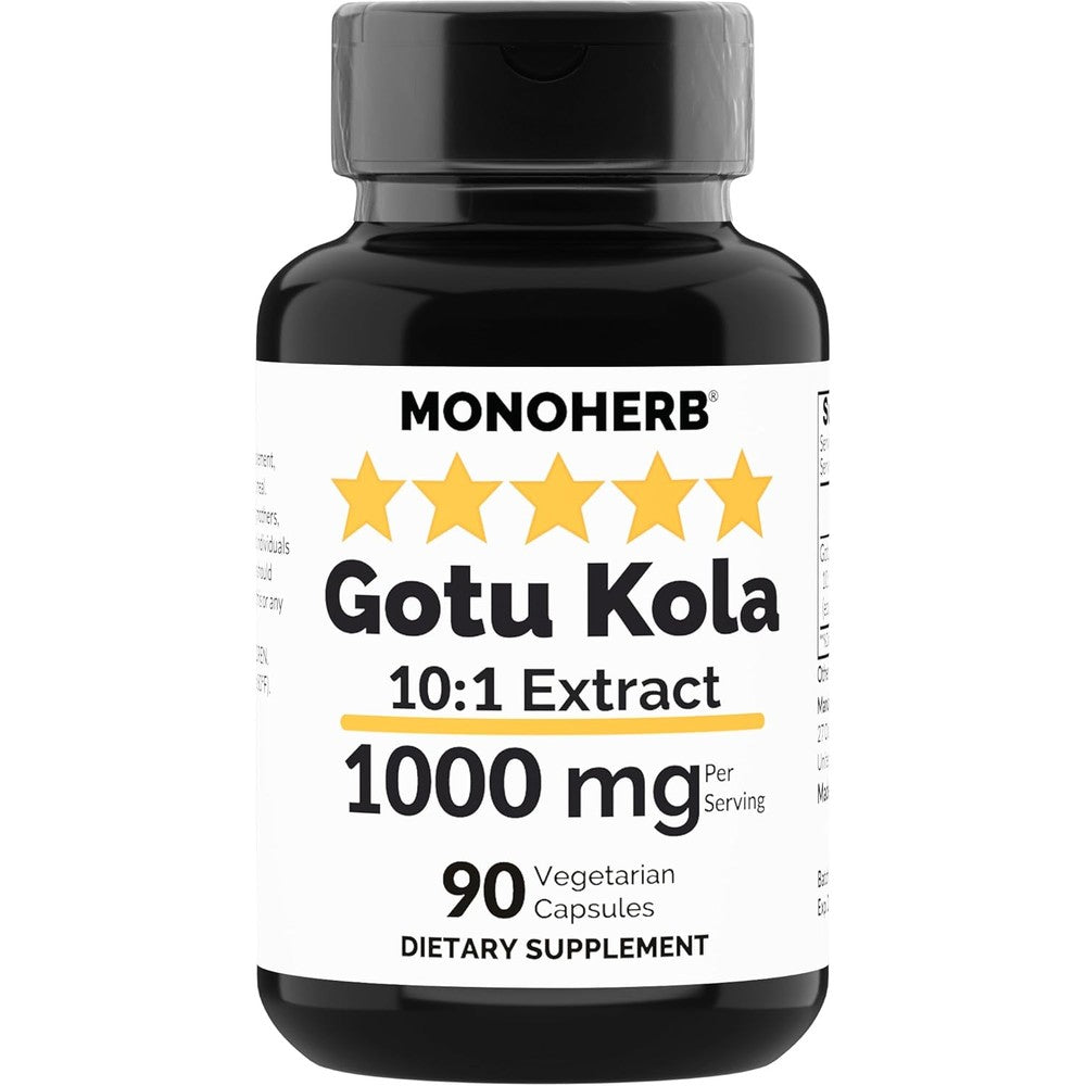 MONOHERB Gotu Kola Extract 1000mg front view bottle for cognitive wellness support.