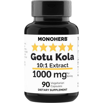 MONOHERB Gotu Kola Extract 1000mg front view bottle for cognitive wellness support.
