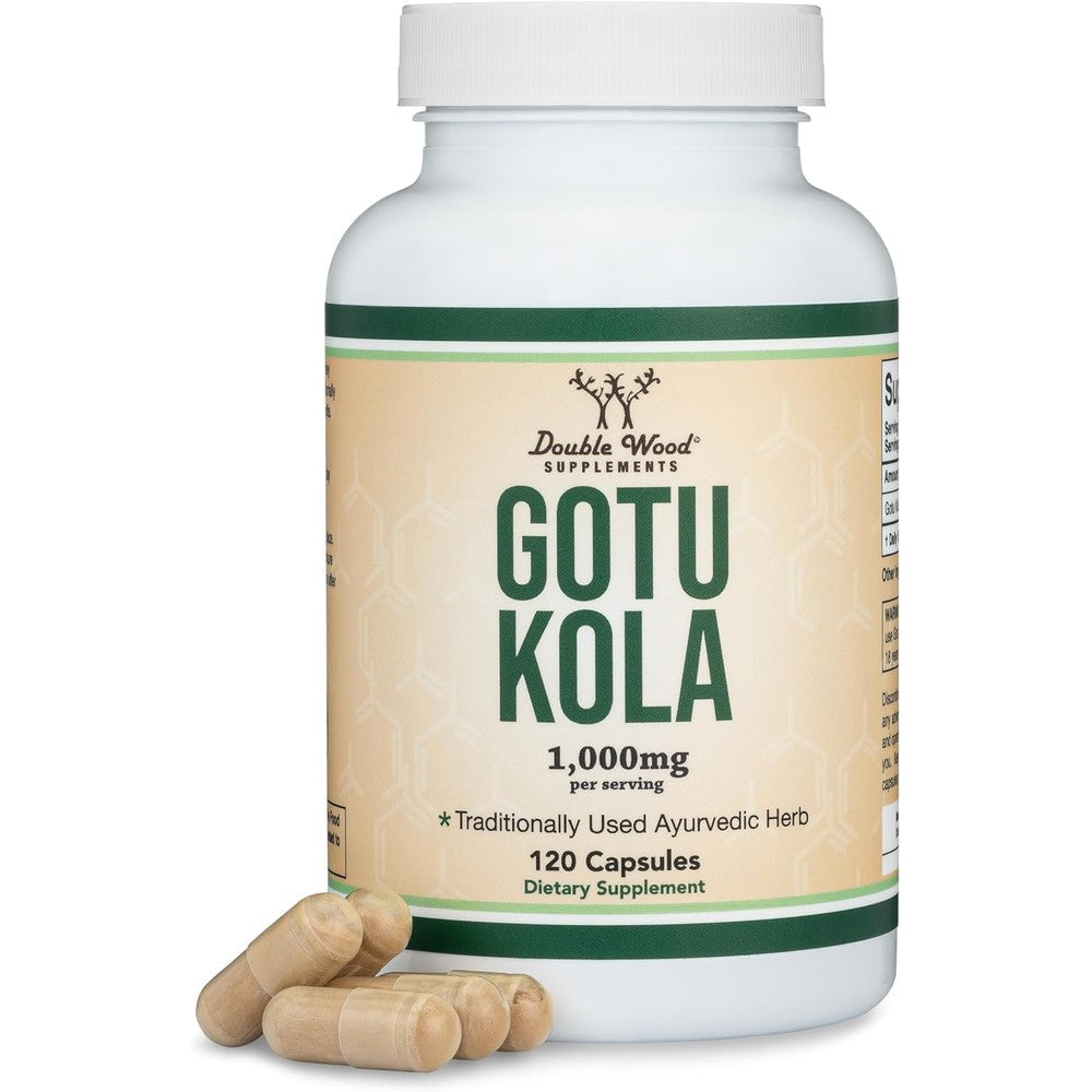 Double Wood Gotu Kola Centella Asiatica 1000mg bottle front view for cognitive support.
