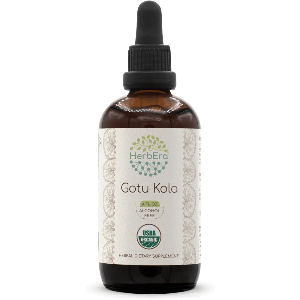 HerbEra Gotu Kola B120 USDA Organic Tincture front view four fluid ounces bottle for cognitive wellness
