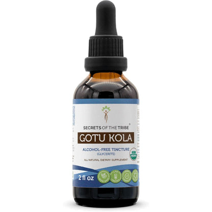 Secrets Of The Tribe Gotu Kola liquid extract bottle front view for authentic organic cognitive support.