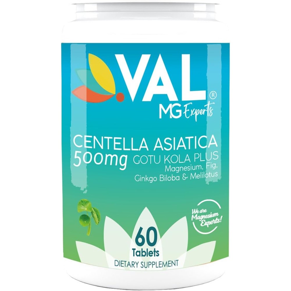 VAL Gotu Kola and Magnesium Citrate vegan tablets front bottle view for concentration support
