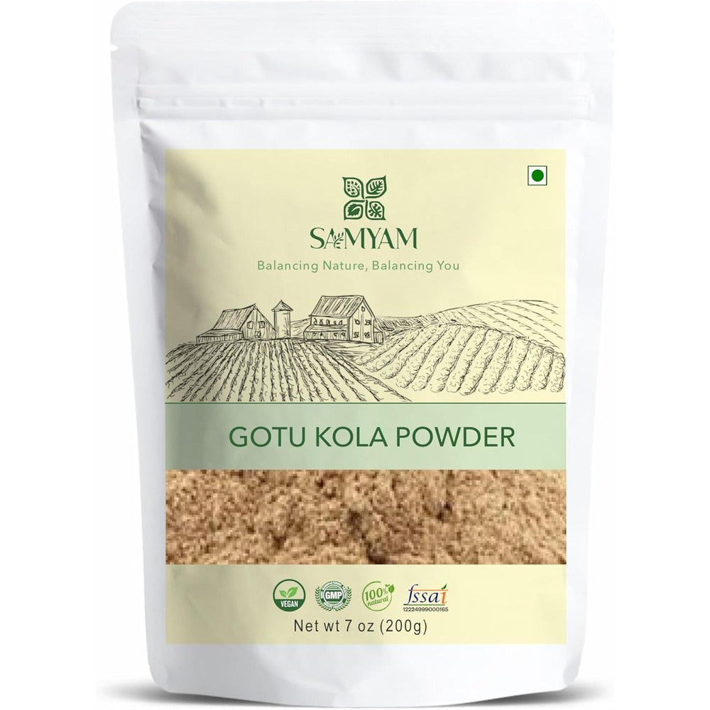 SAMYAM Gotu Kola Powder 200g pack front view showing premium herbal packaging for cognitive support