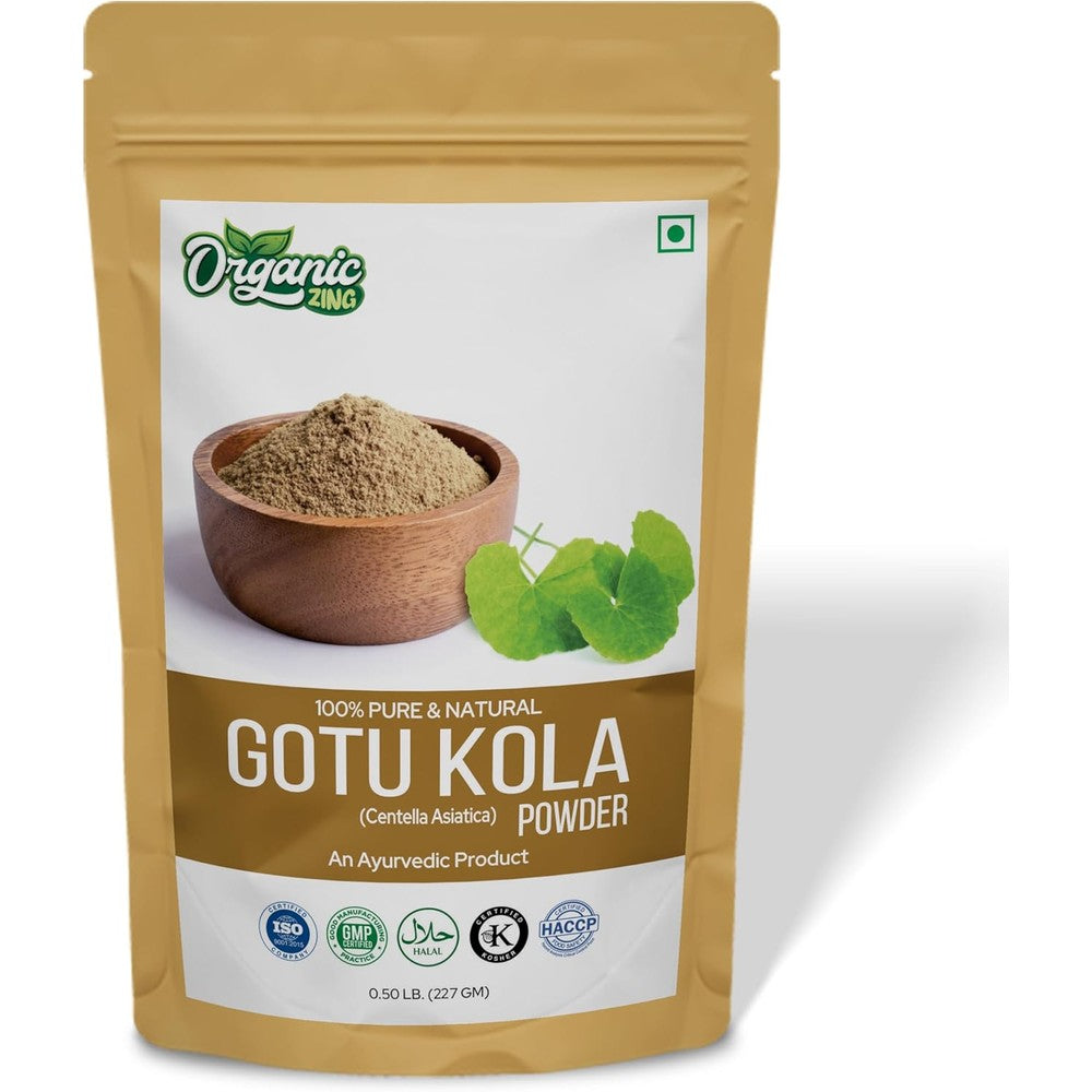 Organic Zing Gotu Kola Powder front view authentic herbal supplement for skin and brain health