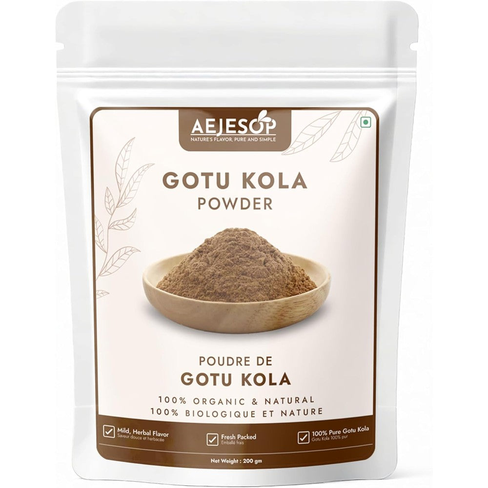 AEJESOP Organic Gotu Kola Powder 200g bag front view showing packaging details.