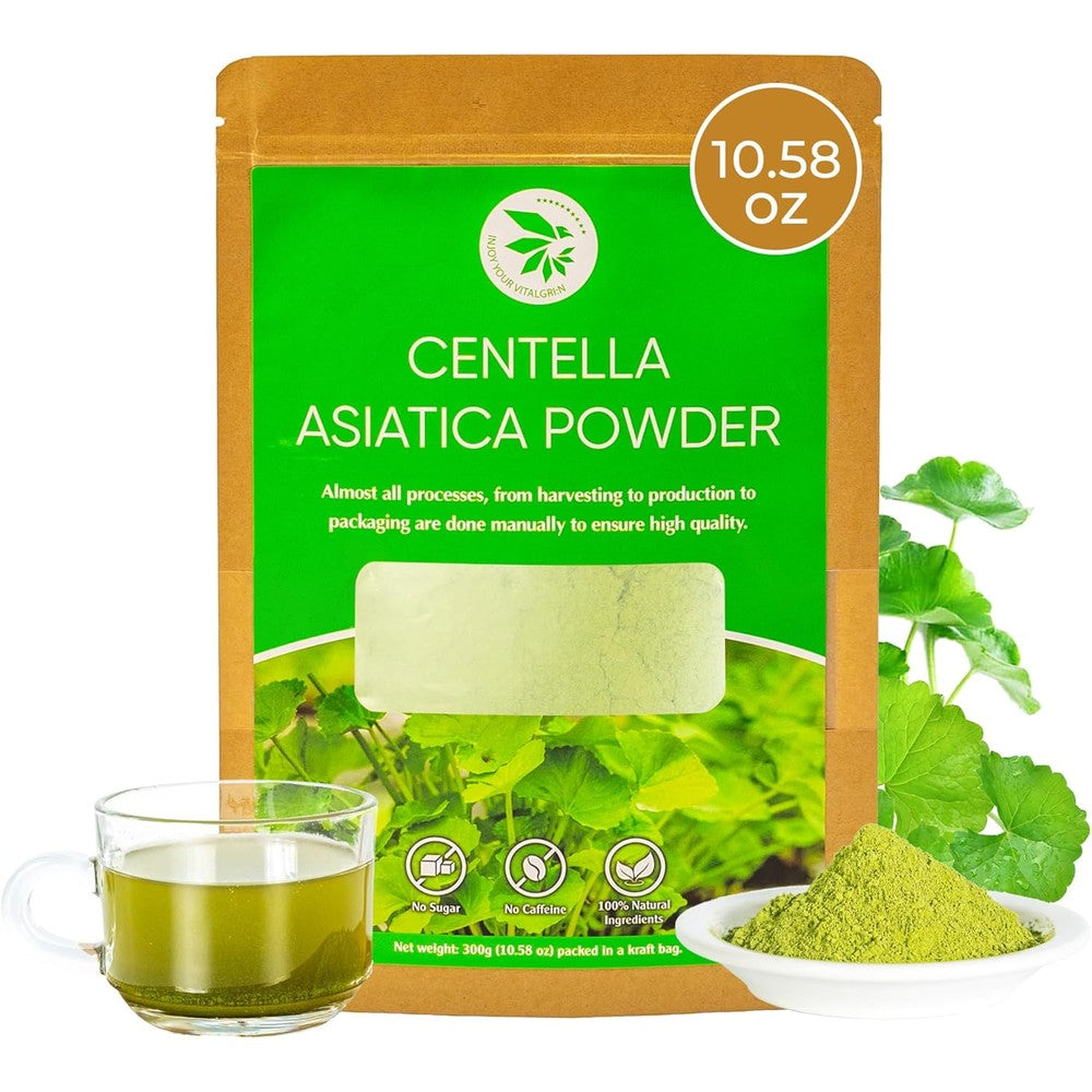Injoy Your Vitalgri:n Centella Asiatica Powder front view packaging for authentic herbal skincare.