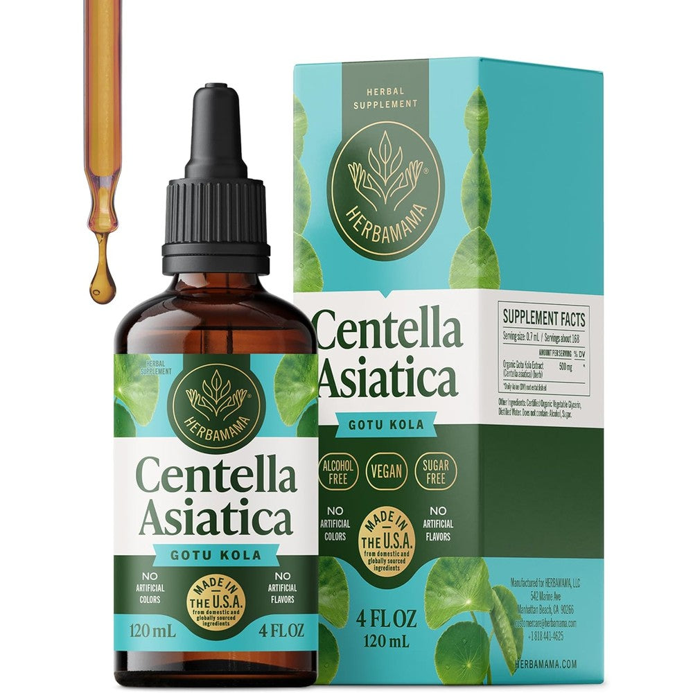 HERBAMAMA Gotu Kola Tincture front view bottle for natural brain support