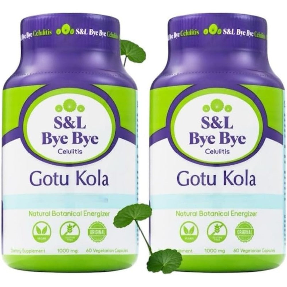 Herbsforever Bye Bye Cellulitis Gotu Kola supplement front view showing 60 vegetarian capsules per bottle.