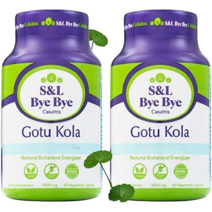 Herbsforever Bye Bye Cellulitis Gotu Kola supplement front view showing 60 vegetarian capsules per bottle.