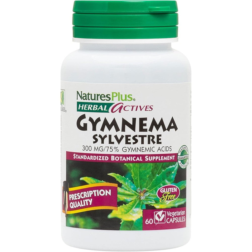 NaturesPlus Herbal Actives Gymnema Sylvestre 300 mg front view bottle for blood sugar support