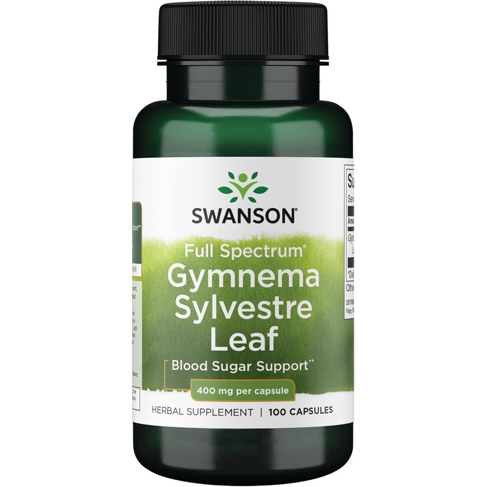 Swanson Full Spectrum Gymnema Sylvestre Leaf 400 Milligrams front view bottle for blood sugar support